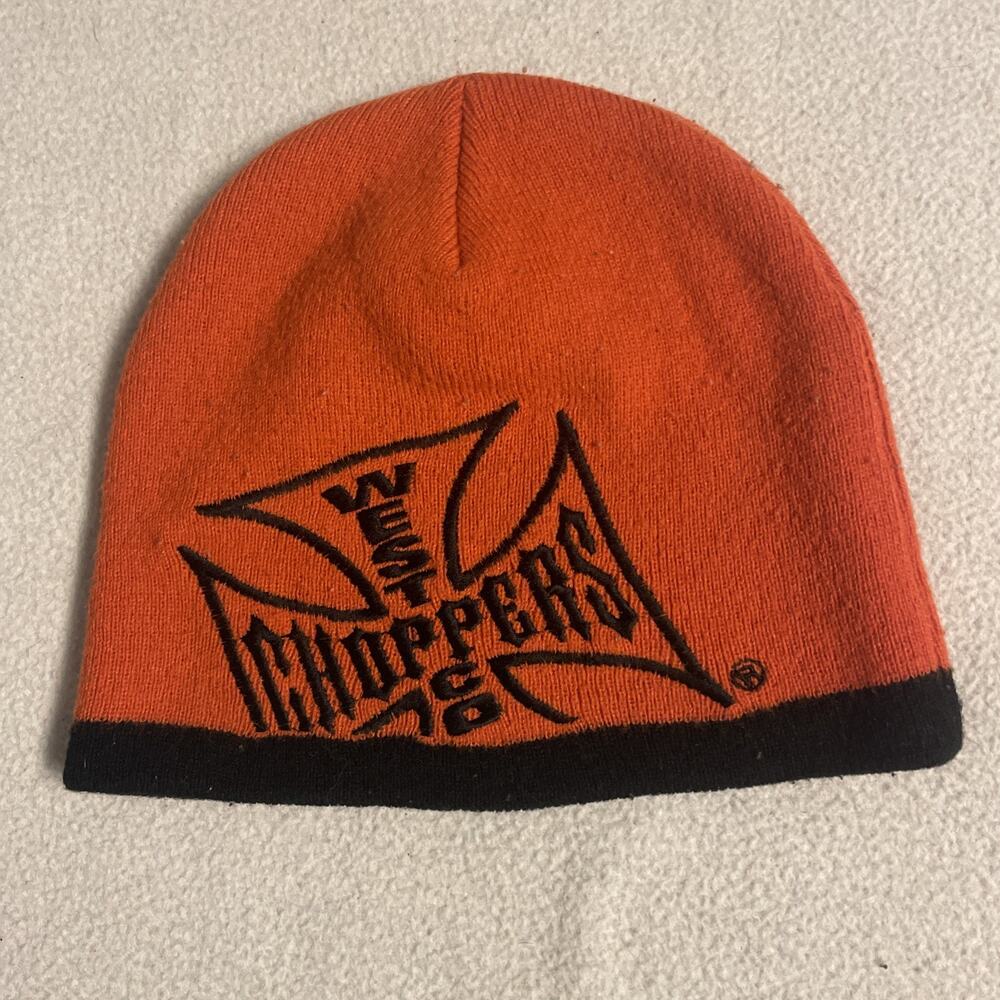 Choppers Men’s Orange & Black Knit Beanie Hat w/ “Choppers” Logo One Size
